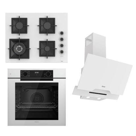 Ferre FRYART-SILENTART Serisi Beyaz Set (SC406-WFA + QEP63CB +D064-SA ) - Döküm Izgara / 65 cm Ocak