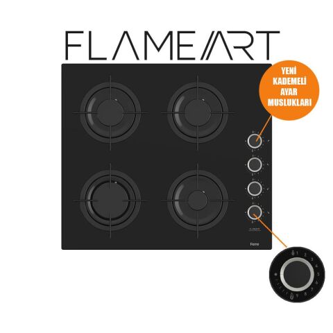 FERRE CS205-FA FLAMEART KADEMELİ KONT. EMAYE IZG. SİYAH CAM OCAK