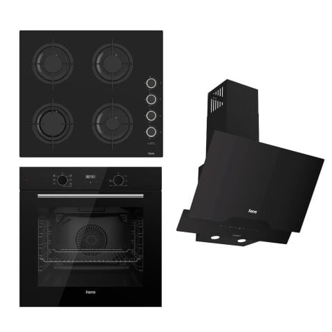 Ferre FLOWART-SILENTART-FLAMEART Serisi Siyah Set (CS205-FA + QBL63CS +D063-SA ) - Emaye Izgara / Kademeli Musluk