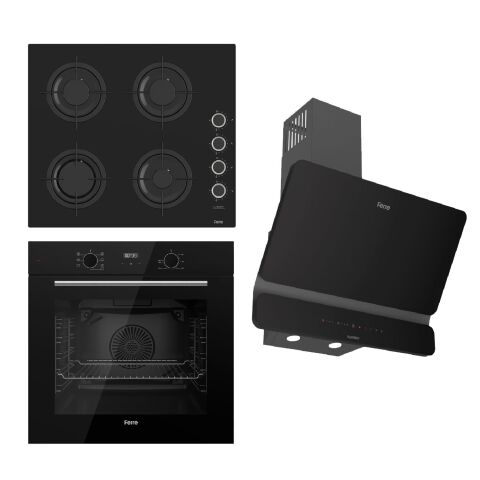 Ferre FLOWART-FLAMEART-SILENTART Serisi Siyah Set (CS205-WFA + QBL63CS +D080-SA ) - Emaye Izgara / Kademeli Musluk