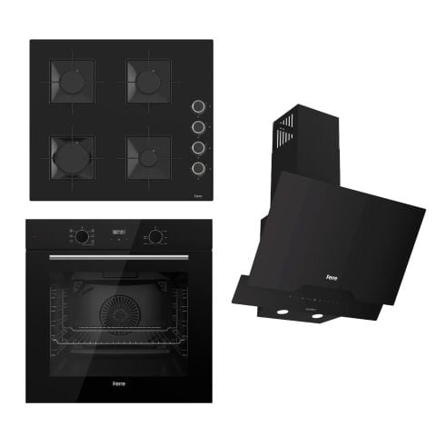 Ferre FLOWART-SILENTART Serisi Siyah Set (SS205 + QBL63CS +D063-SA ) - Emaye Izgara