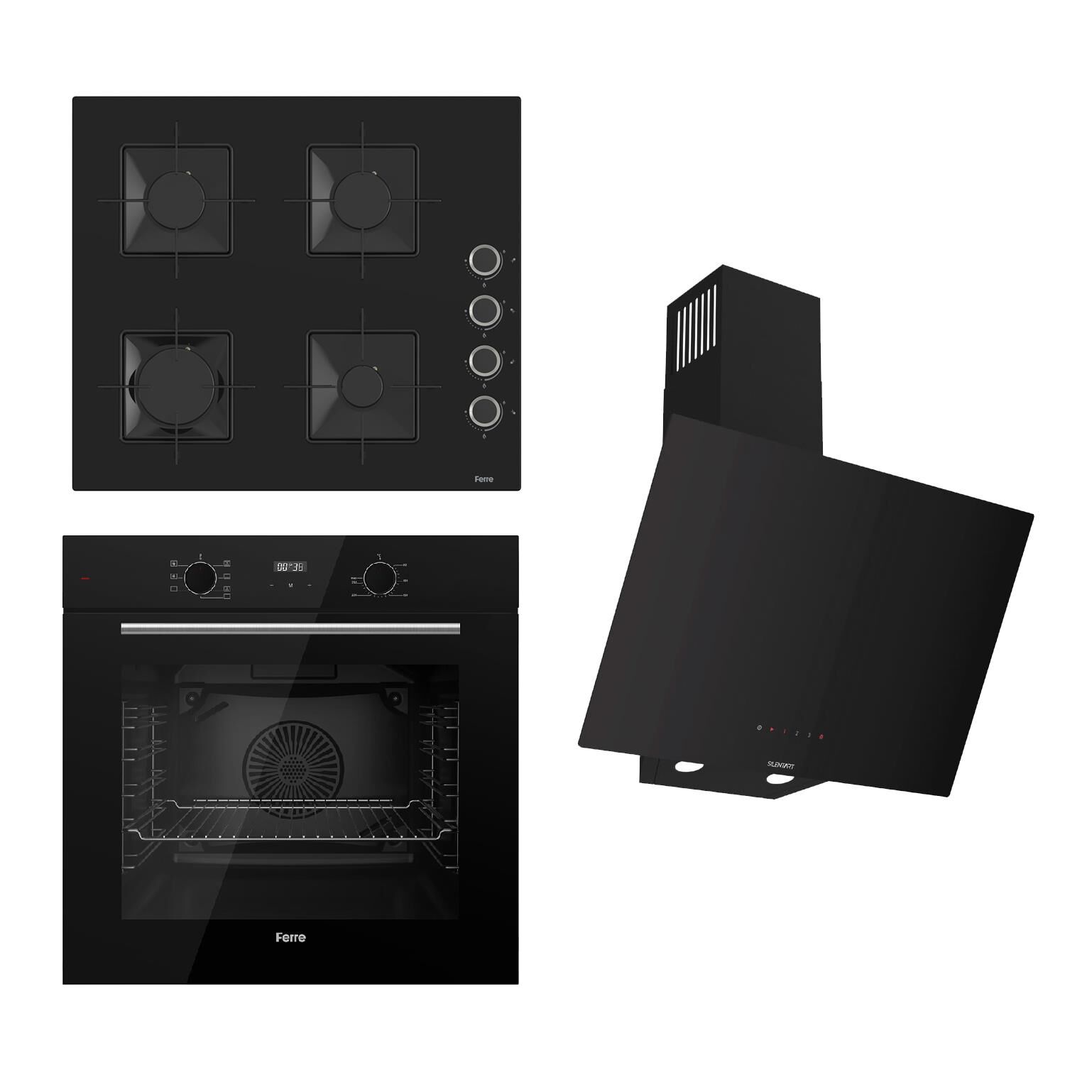 Ferre FLOWART-SILENTART Serisi Siyah Set (SS205 + QBL63CS +D077-SA ) - Emaye Izgara