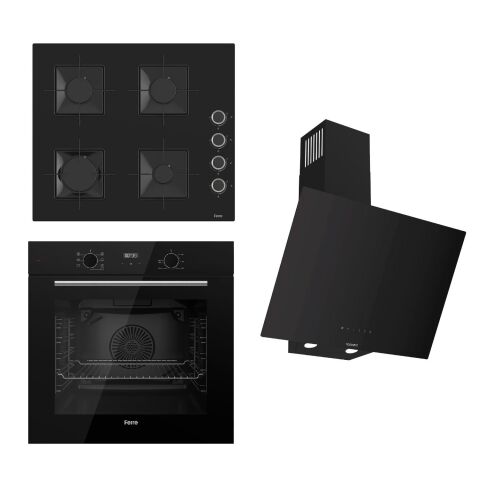 Ferre FLOWART-SILENTART Serisi Siyah Set (SS205 + QBL63CS +D077-SA ) - Emaye Izgara