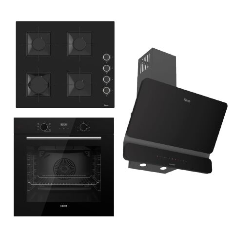 Ferre FLOWART-SILENTART Serisi Siyah Set (SS205 + QBL63CS +D080-SA ) - Emaye Izgara