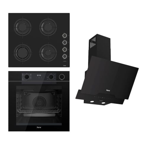 Ferre STEAMART-FRYART-SILENTART-FLAMEART Serisi Siyah Set (CS205-FA + QEP64CS +D063-SA ) - Emaye Izgara / Kademeli Musluk