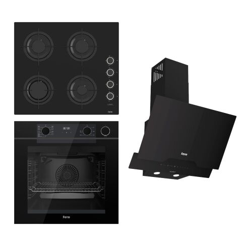Ferre STEAMART-FRYART-SILENTART-FLAMEART Serisi Siyah Set (CS205-FA + QEP64CS +D063-SA ) - Emaye Izgara / Kademeli Musluk