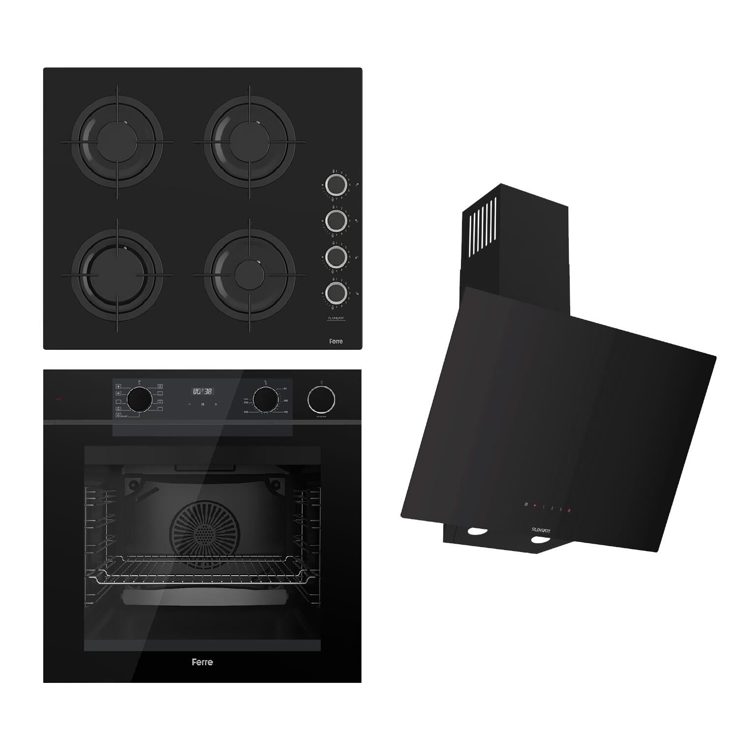 Ferre STEAMART-FRYART-SILENTART Serisi Siyah Set (CS205-FA + QEP64CS +D077-SA ) - Emaye Izgara / Kademeli Musluk