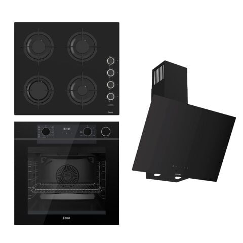Ferre STEAMART-FRYART-SILENTART Serisi Siyah Set (CS205-FA + QEP64CS +D077-SA ) - Emaye Izgara / Kademeli Musluk
