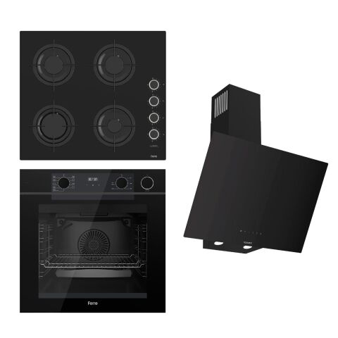 Ferre STEAMART-FRYART-SILENTART Serisi Siyah Set (CS205-FA + QEP64CS +D077-SA ) - Emaye Izgara / Kademeli Musluk