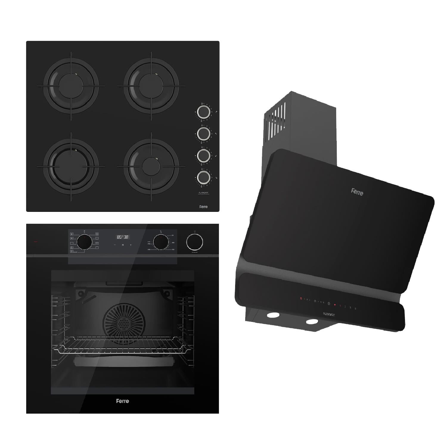Ferre STEAMART-FRYART-SILENTART Serisi Siyah Set (CS205-WFA + QEP64CS +D080-SA ) - Emaye Izgara / Kademeli Musluk