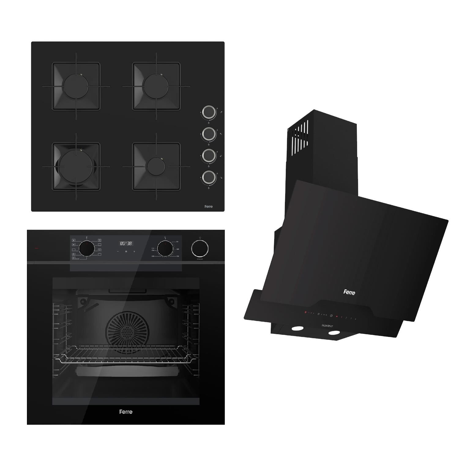 Ferre STEAMART-FRYART-SILENTART Serisi Siyah Set (SS205 + QEP64CS +D063-SA ) - Emaye Izgara