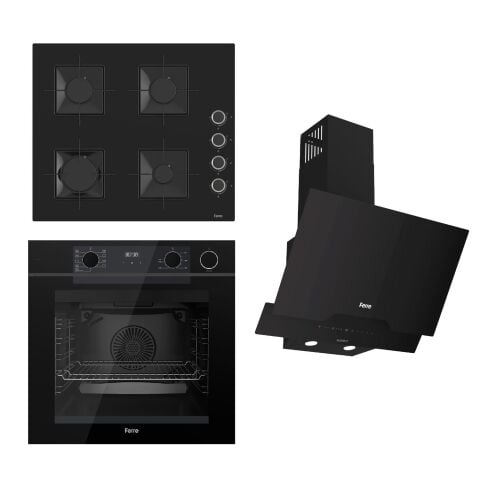 Ferre STEAMART-FRYART-SILENTART Serisi Siyah Set (SS205 + QEP64CS +D063-SA ) - Emaye Izgara