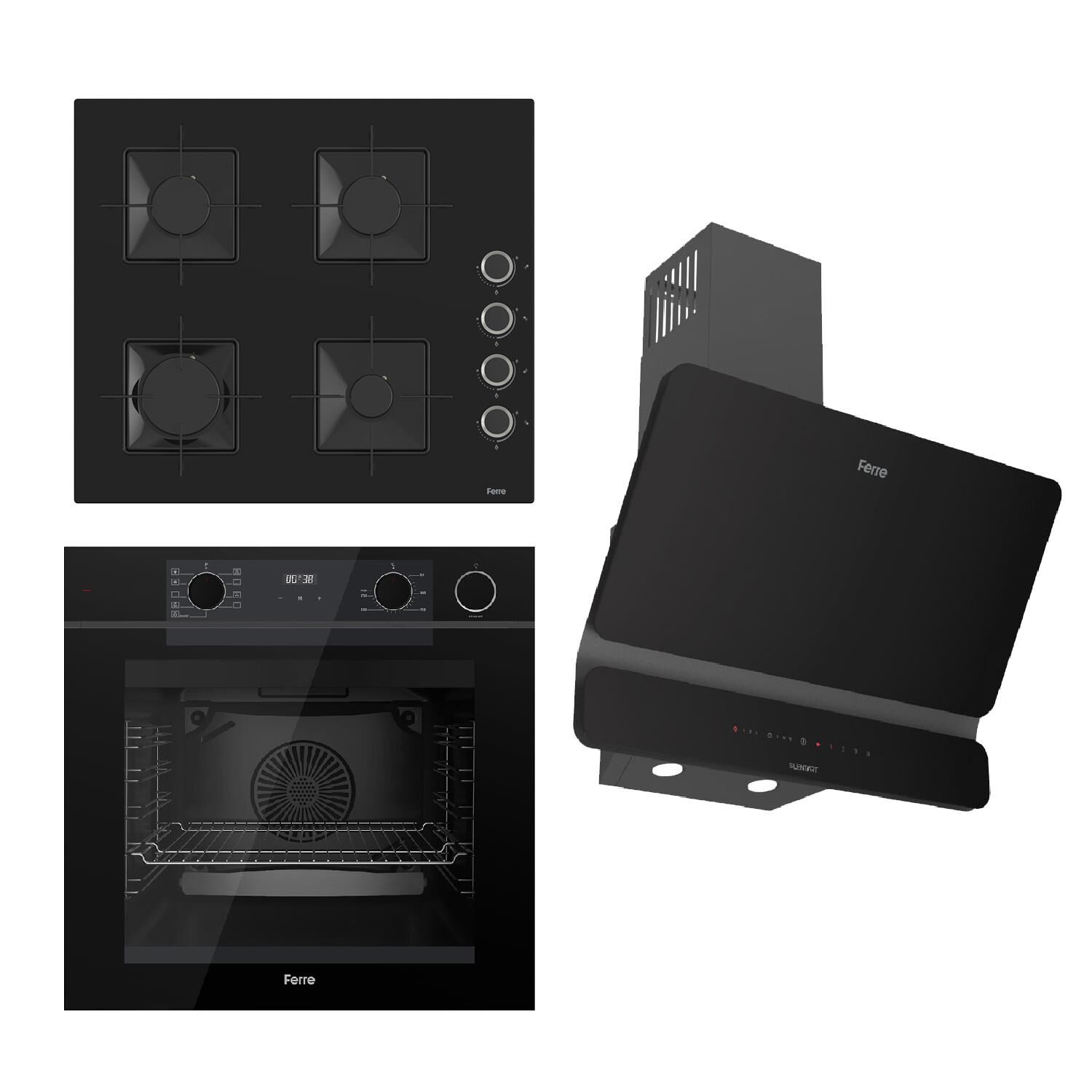 Ferre STEAMART-FRYART-SILENTART Serisi Siyah Set (SS205 + QEP64CS +D080-SA ) - Emaye Izgara