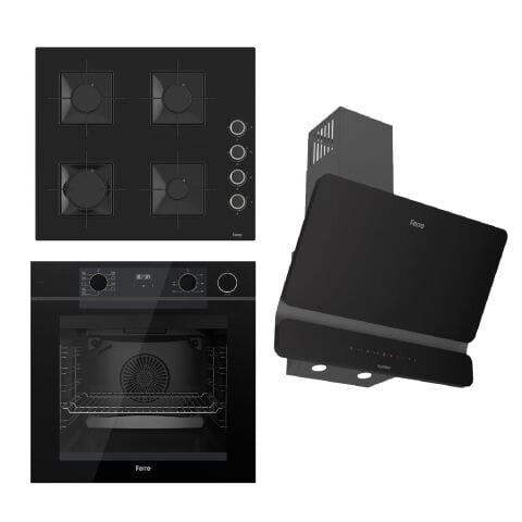 Ferre STEAMART-FRYART-SILENTART Serisi Siyah Set (SS205 + QEP64CS +D080-SA ) - Emaye Izgara