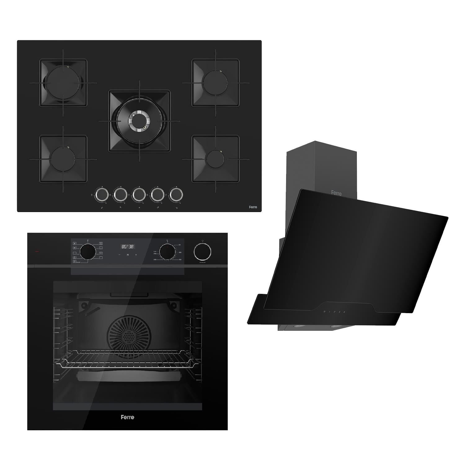 Ferre STEAMART-FRYART Serisi Siyah Set (SS035 + QEP64CS +D063 ) - Emaye Izgara