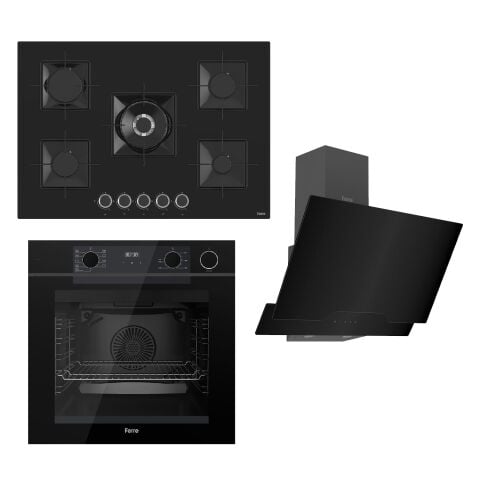 Ferre STEAMART-FRYART Serisi Siyah Set (SS035 + QEP64CS +D063 ) - Emaye Izgara