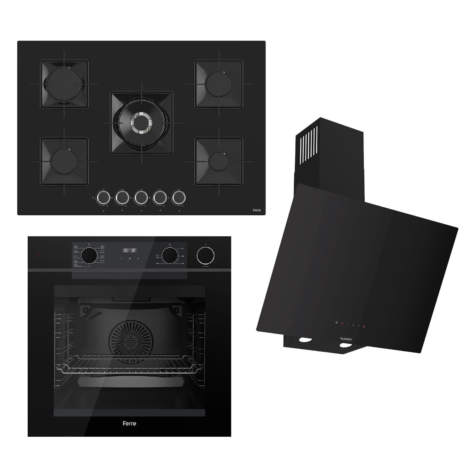 Ferre STEAMART-FRYART-SILENTART Serisi Siyah Set (SS035 + QEP64CS +D077-SA ) - Emaye Izgara