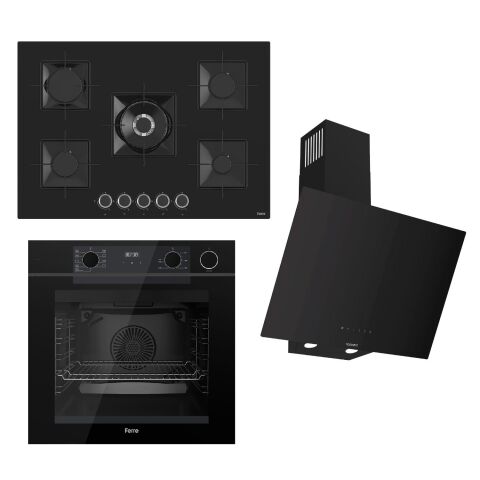 Ferre STEAMART-FRYART-SILENTART Serisi Siyah Set (SS035 + QEP64CS +D077-SA ) - Emaye Izgara