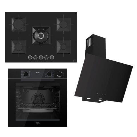 Ferre STEAMART-FRYART-SILENTART Serisi Siyah Set (SS035 + QEP64CS +D077-SA ) - Emaye Izgara