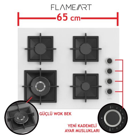 Ferre FLOWART-SILENTART Serisi Beyaz Set (SC406-WFA + QBL63CB +D064-SA ) - Döküm Izgara / 65 cm Ocak