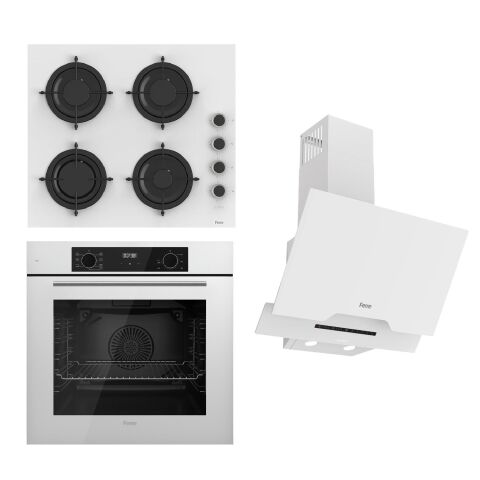 Ferre FLOWART-SILENTART Serisi Beyaz Set (CS206-FA + QBL63CB +D064-SA ) - Emaye Izgara