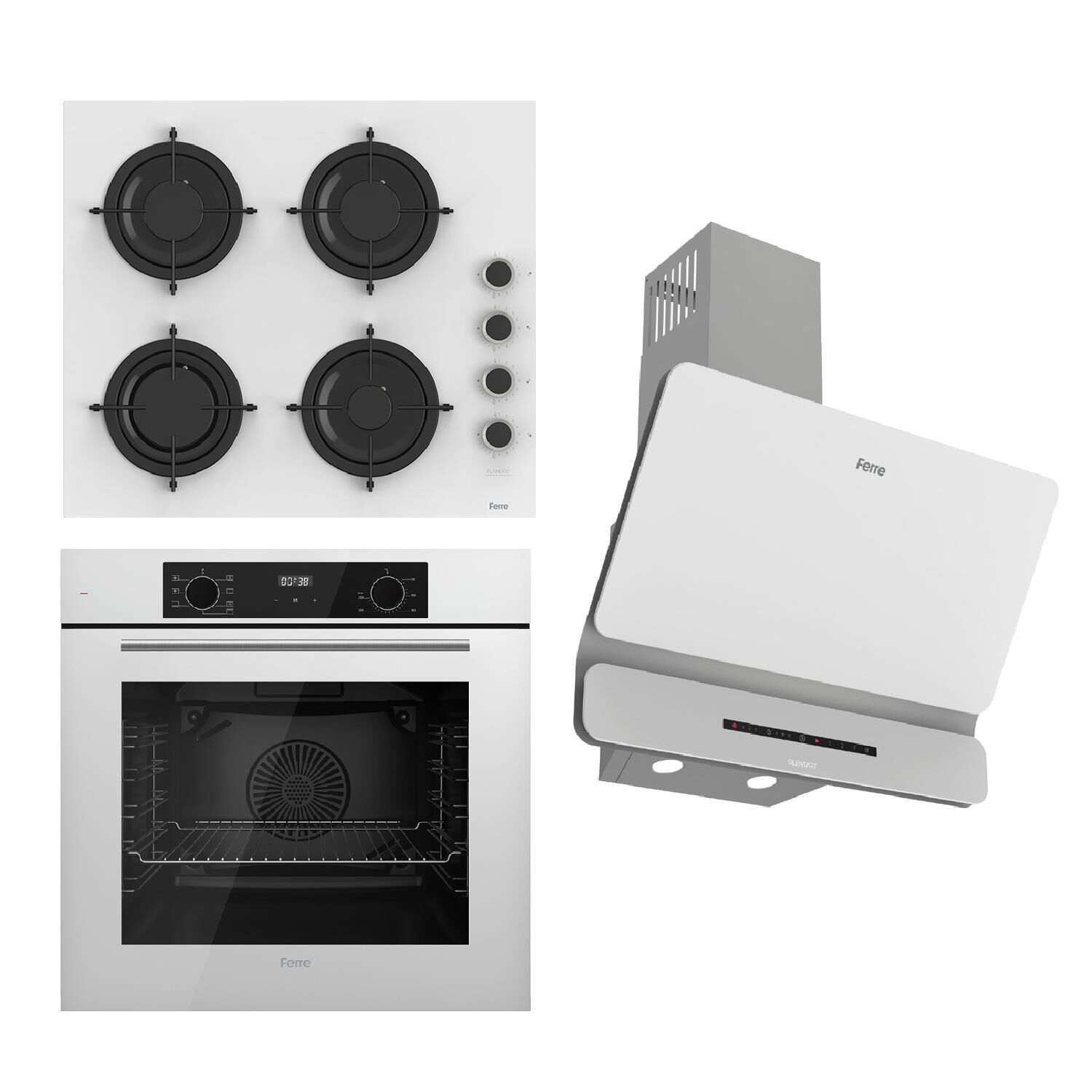 Ferre FLOWART-SILENTART Serisi Beyaz Set (CS206-FA + QBL63CB +D081-SA ) - Emaye Izgara