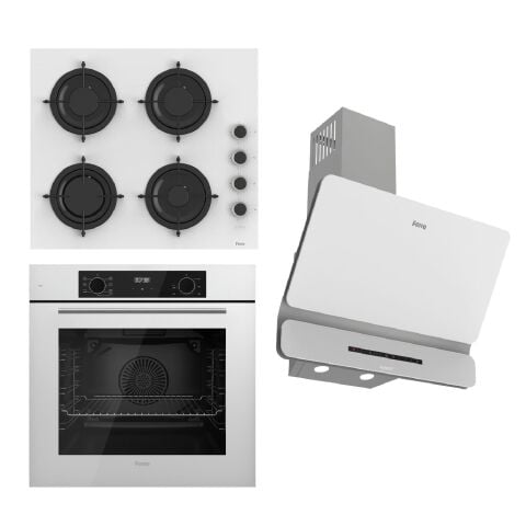 Ferre FLOWART-SILENTART Serisi Beyaz Set (CS206-FA + QBL63CB +D081-SA ) - Emaye Izgara