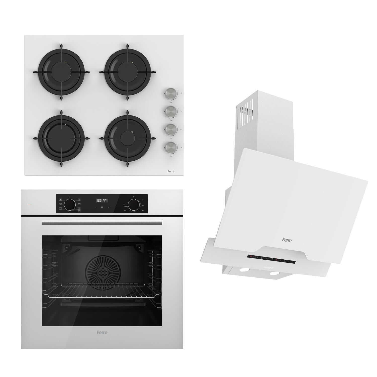 Ferre FLOWART-SILENTART Serisi Beyaz Set (CS206 + QBL63CB +D064-SA ) - Emaye Izgara