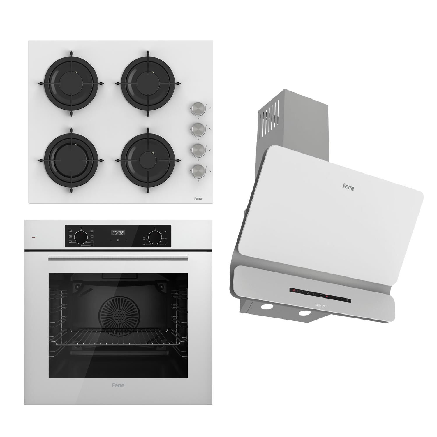 Ferre FLOWART-SILENTART Serisi Beyaz Set (CS206 + QBL63CB +D081-SA ) - Emaye Izgara