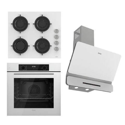 Ferre FLOWART-SILENTART Serisi Beyaz Set (CS206 + QBL63CB +D081-SA ) - Emaye Izgara