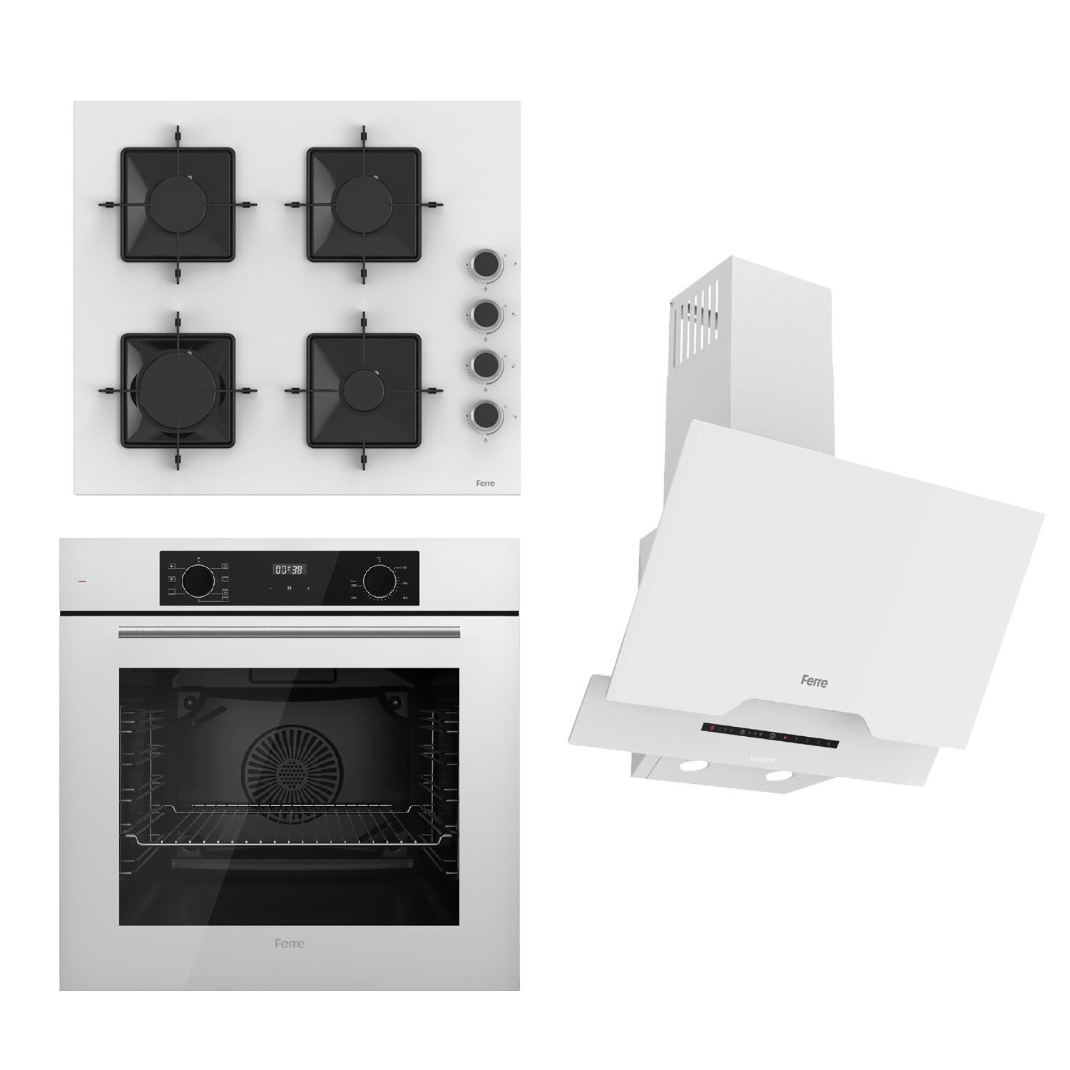 Ferre FLOWART-SILENTART Serisi Beyaz Set (SS206 + QBL63CB +D064-SA ) - Emaye Izgara