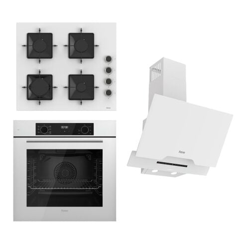 Ferre FLOWART-SILENTART Serisi Beyaz Set (SS206 + QBL63CB +D064-SA ) - Emaye Izgara