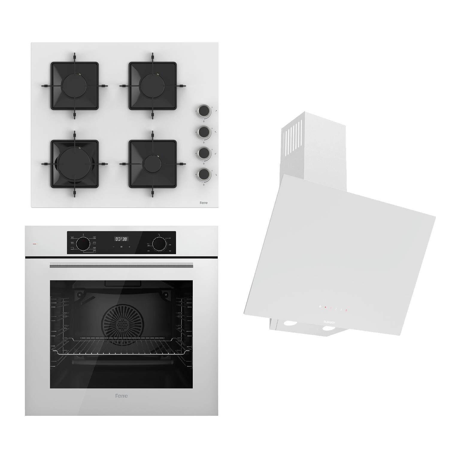 Ferre FLOWART-SILENTART Serisi Beyaz Set (SS206 + QBL63CB +D078-SA ) - Emaye Izgara