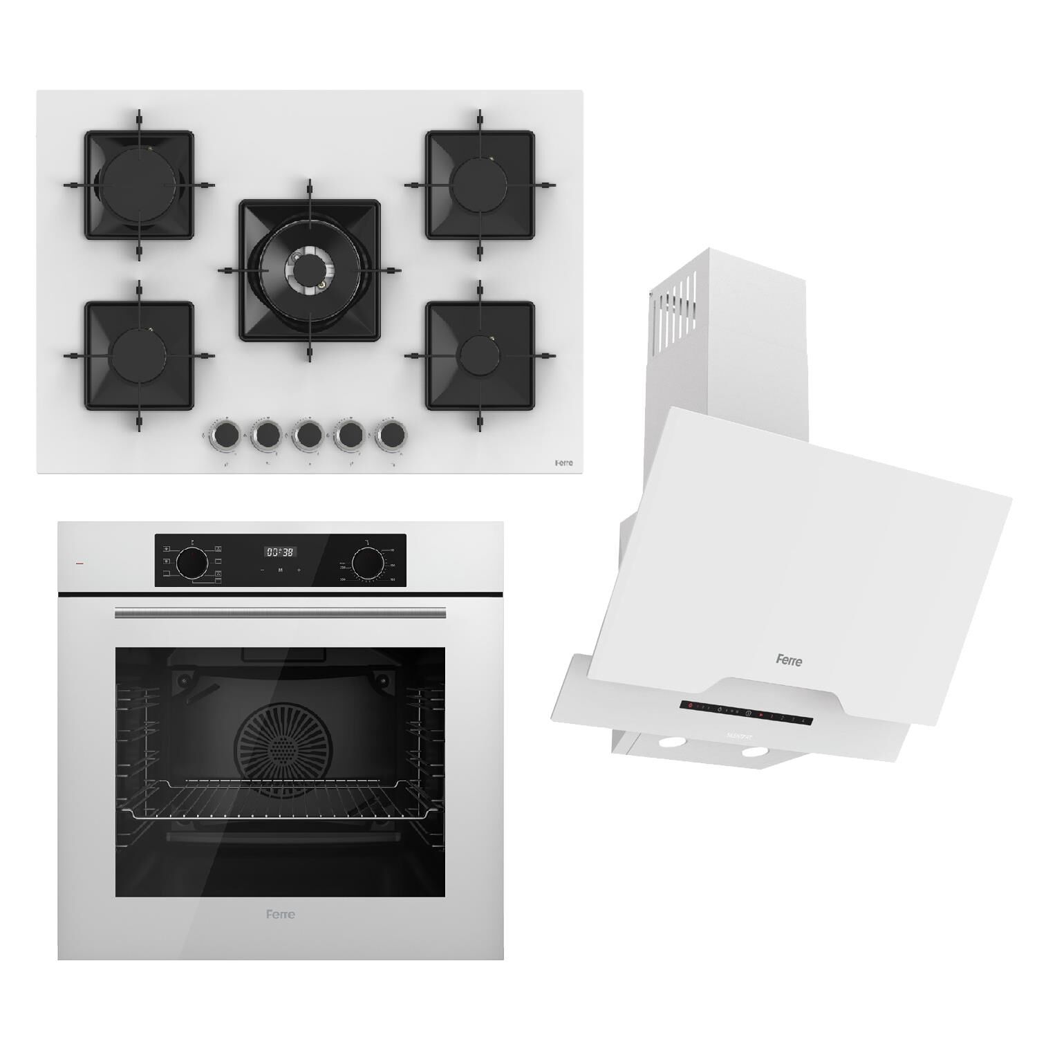 Ferre STEAMART-FRYART-SILENTART Serisi Beyaz Set (SS036 + QBL63CB +D064-SA ) - Emaye Izgara - 75 Cm Ocak