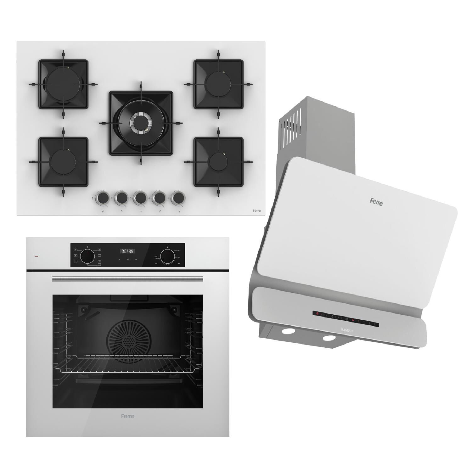 Ferre STEAMART-FRYART-SILENTART Serisi Beyaz Set (SS036 + QBL63CB +D081-SA ) - Emaye Izgara