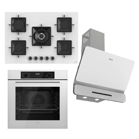 Ferre STEAMART-FRYART-SILENTART Serisi Beyaz Set (SS036 + QBL63CB +D081-SA ) - Emaye Izgara