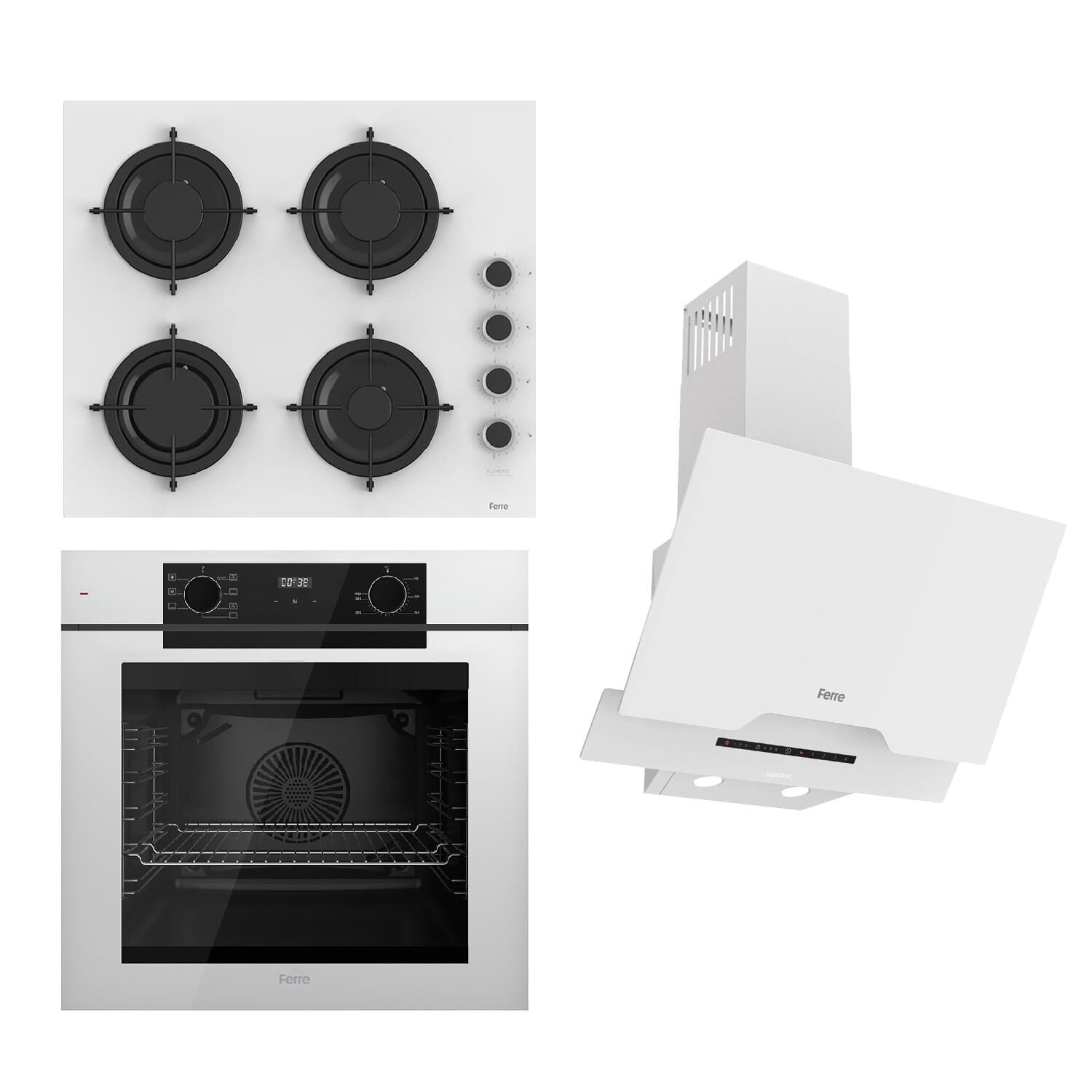 Ferre STEAMART-FRYART-SILENTART Serisi Beyaz Set (CS206-FA + QEP63CB +D064-SA ) - Emaye Izgara
