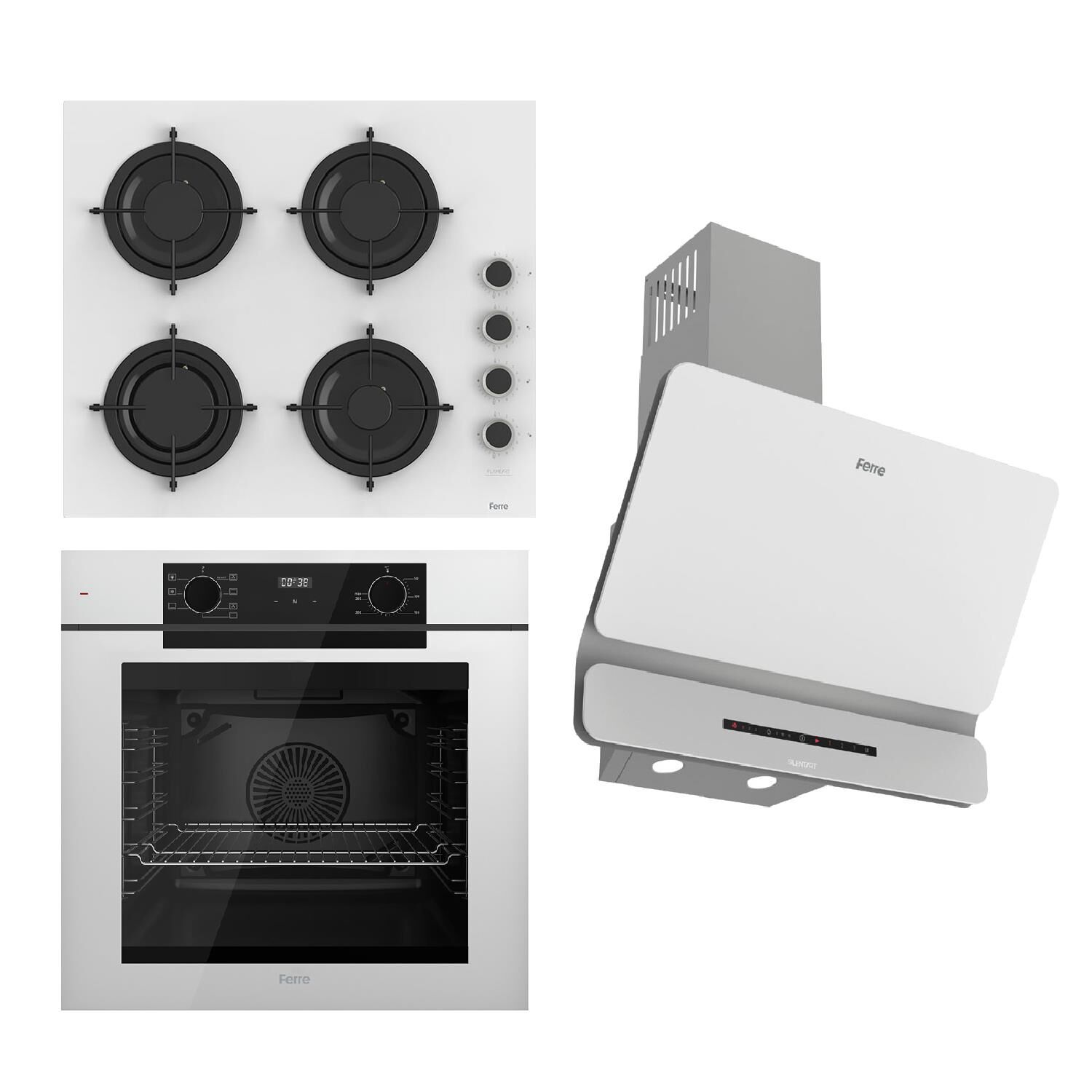 Ferre STEAMART-FRYART-SILENTART Serisi Beyaz Set (CS206-FA + QEP63CB +D081-SA ) - Emaye Izgara