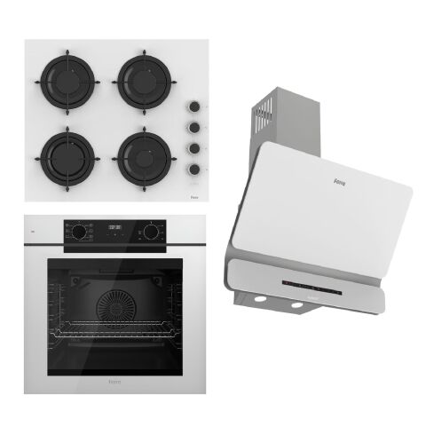 Ferre STEAMART-FRYART-SILENTART Serisi Beyaz Set (CS206-FA + QEP63CB +D081-SA ) - Emaye Izgara