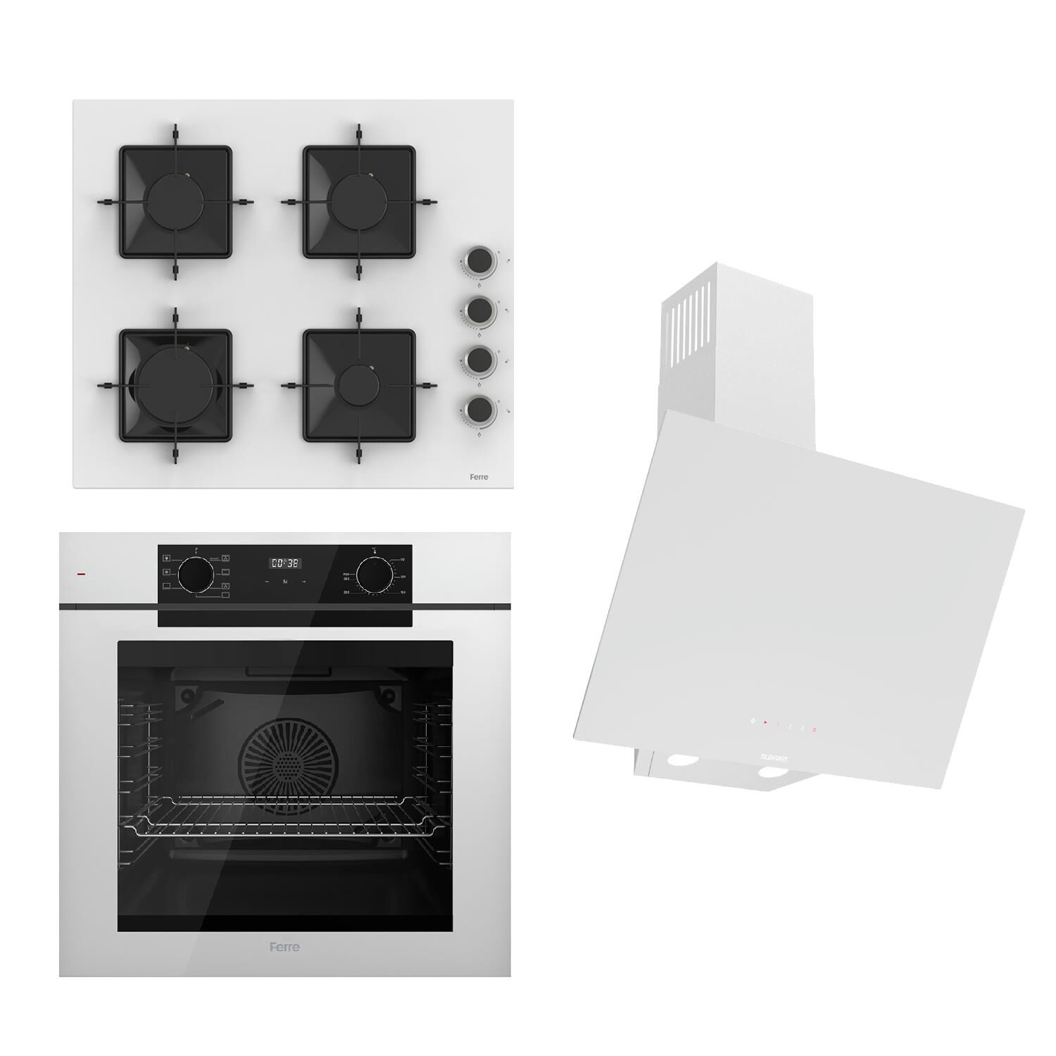 Ferre STEAMART-FRYART-SILENTART Serisi Beyaz Set (SS206 + QEP63CB +D078-SA ) - Emaye Izgara