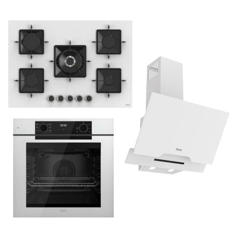 Ferre STEAMART-FRYART-SILENTART Serisi Beyaz Set (SS036 + QEP63CB +D064-SA ) - Emaye Izgara - 75 Cm Ocak