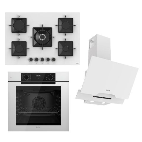 Ferre STEAMART-FRYART-SILENTART Serisi Beyaz Set (SS036 + QEP63CB +D064-SA ) - Emaye Izgara - 75 Cm Ocak