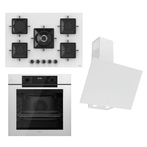 Ferre STEAMART-FRYART-SILENTART Serisi Beyaz Set (SS036 + QEP63CB +D078-SA ) - Emaye Izgara - 75 Cm Ocak