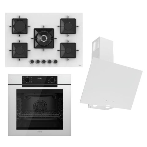 Ferre STEAMART-FRYART-SILENTART Serisi Beyaz Set (SS036 + QEP63CB +D078-SA ) - Emaye Izgara - 75 Cm Ocak