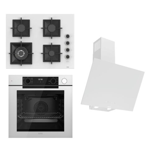 Ferre STEAMART-FRYART-SILENTART Serisi Beyaz Set (SC406-WFA + QEP64CB +D078-SA ) - Döküm Izgara / 65 cm Ocak