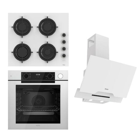 Ferre STEAMART-FRYART-SILENTART Serisi Beyaz Set (CS206-FA + QEP64CB +D064-SA ) - Emaye Izgara