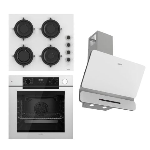 Ferre STEAMART-FRYART-SILENTART Serisi Beyaz Set (CS206-FA + QEP64CB +D081-SA ) - Emaye Izgara