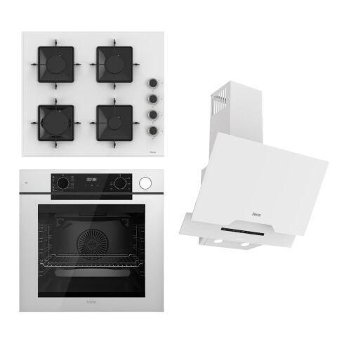 Ferre STEAMART-FRYART-SILENTART Serisi Beyaz Set (SS206 + QEP64CB +D064-SA ) - Emaye Izgara