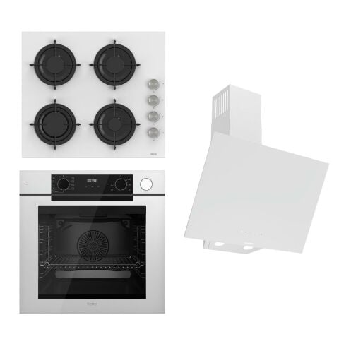 Ferre STEAMART-FRYART-SILENTART Serisi Beyaz Set (SS206 + QEP64CB +D078-SA ) - Emaye Izgara