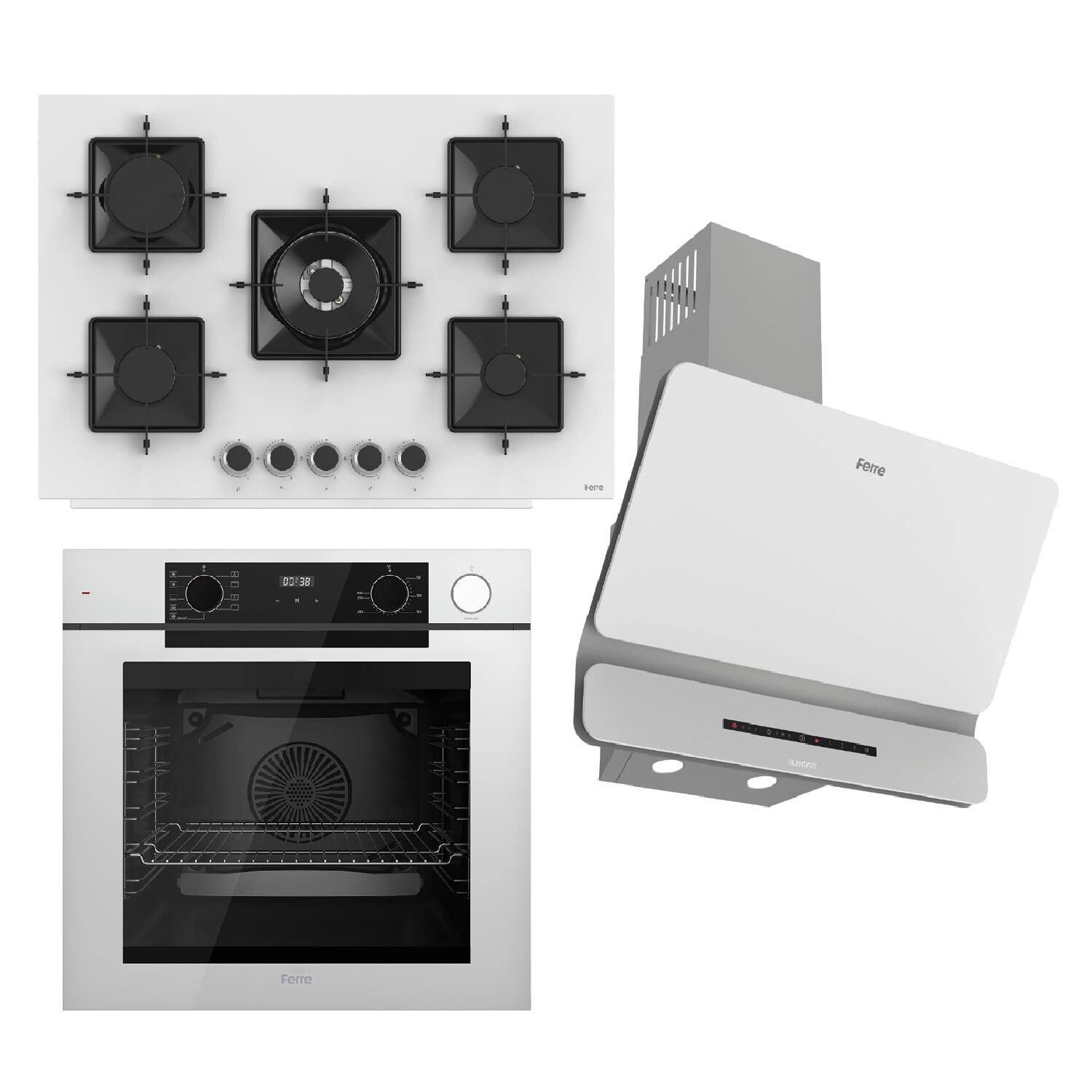 Ferre STEAMART-FRYART-SILENTART Serisi Beyaz Set (SS036 + QEP64CB +D081-SA ) - Emaye Izgara